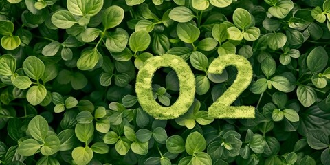 leaves spelling "o2" over green background