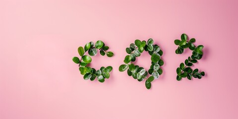 leaves spelling "co2" over pink background