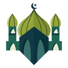 Illustration of Mosque. Green Mosque in Flat Style perfect for Ramadhan Element, Eid Al Fitr, Eid Al Adha, Maulid Un Nabi