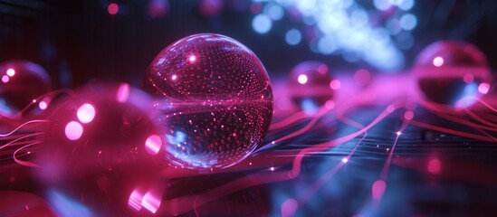 Illustration of 3D rendering, Bloch spheres represent qubit states, quantum computing's spooky entanglement