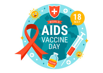 World Aids Vaccine Day Vector Illustration on 18 May with Injection to Prevention and Awareness Health Care in Flat Cartoon Background Design