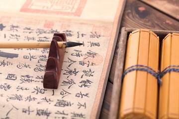 Traditional Chinese calligraphy and brush