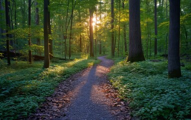 Fototapeta premium Sunlit Forest Pathway