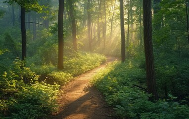 Fototapeta premium Sunlit Forest Pathway