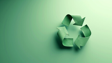 a green recycle logo made form cardboard, on a green background 