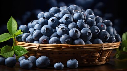 realistic fresh blueberries with black and blur background