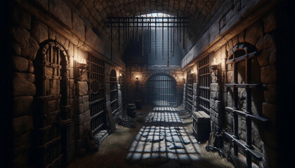 Underground old medieval dungeon jail cells, fantasy aventure tabletop