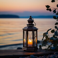 Obraz na płótnie Canvas Elegant Lantern Overlooking a Calm Seascape