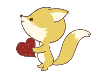 ハートを持つキツネのイラスト