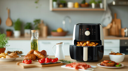  Variety food on the table, cooked in the air fryer