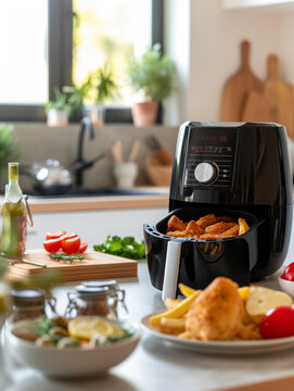  Variety food on the table, cooked in the air fryer