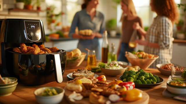  Variety food on the table, cooked in the air fryer