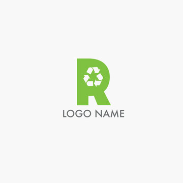 Logo de reciclaje con la letra R en color verde en fondo blanco concepto de naturaleza ambiental
