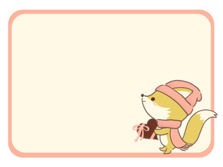 ハートのチョコを持つキツネのフレーム