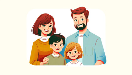 happy cartoon family portrait. The family consists of a father and a mother with their children.