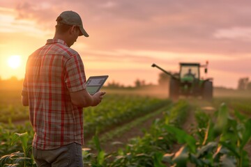 Farmer Analyzing Crop Data Using Smart Farming Technology