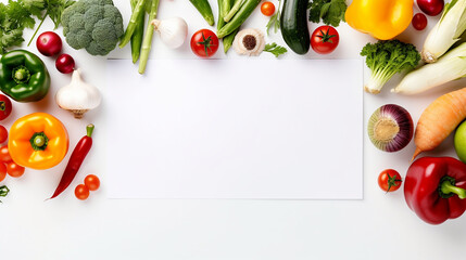 creative layout made of various vegetables with white paper