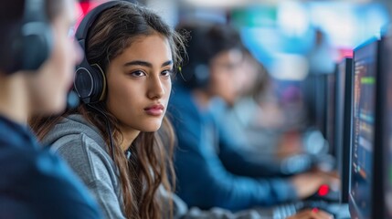 Naklejka premium Computer engineering student learning in a modern university lab
