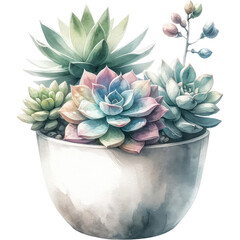 Succulent and Cactus, A watercolor painting of succulent plants in a modern ceramic pot. PNG Clipart, High Quality Transparent Backgrounds