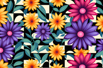 Fantastic Flower Patterns: Vintage Psychedelic Grooves Meet Trendy Waves generative ai
