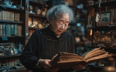 Elderly People Reading in Cozy Home Library