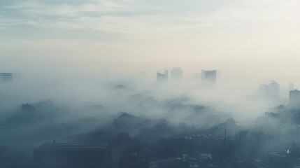 Fototapeta premium Foggy Futures A thoughtprovoking representation of the potential consequences of unchecked urban pollution, shrouding the city in an ominous haze.