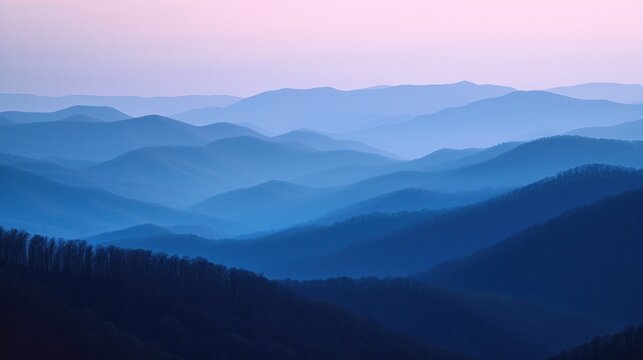 The blue ridge mountain range multichromatic color scheme trick of the eye. Generative AI.