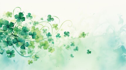 Watercolor of a St. Patrick's Day banner with intertwined shamrocks. Green illustration background. Card. Copy space.