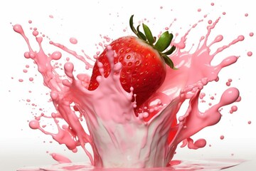 Vibrant strawberry milk splash artwork. Generative AI