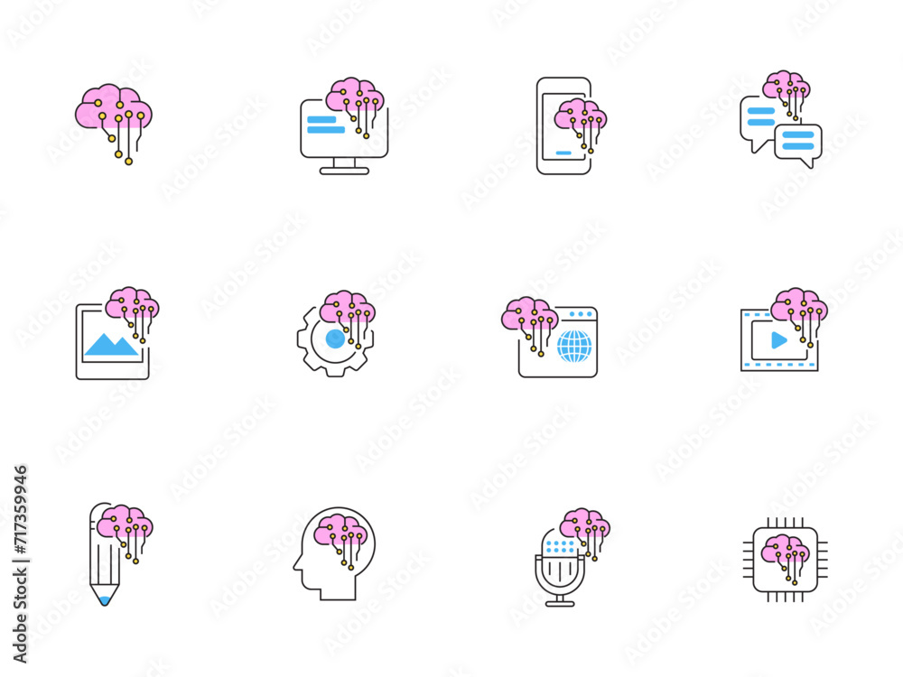 Wall mural set of ai icons with colorful design on white background