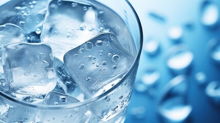 Closeup of a refreshing glass of cold, clear water with ice cubes