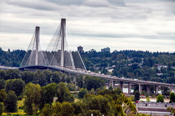 Port Mann Bridge over the Fraser River between Coquitlam city and Surrey city British Columbia 