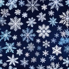 Fototapeta na wymiar Christmas seamless pattern of white complex paper snowflakes with soft shadows on dark blue background 