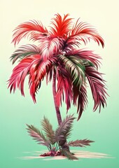 Red and green palm tree on a white background