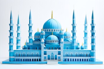 Fototapeta premium 3d mosque paper cut art. miniature diorama model of masjid