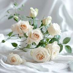 Obraz na płótnie Canvas Elegant Roses on Pristine White for Serene Mornings