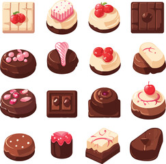 Vector set of  sweet cake valentine's day gift chocolate cake, cute cake, cake with decoration, valentine cake, love cake