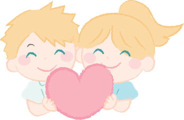 ハートを持った笑顔の女の子と男の子3-2