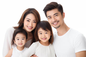 Fototapeta premium Studio portrait of young Asian mother and father with their young son and daughter.