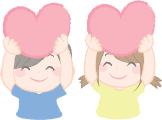 ハートを持った笑顔の女の子と男の子1-2