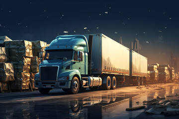 Trucks with cargo. Generative AI 