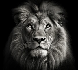 Majestic lion black and white close up dangerous animal portrait