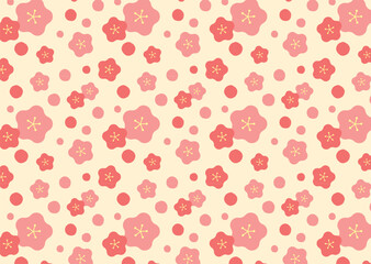 ほんわか梅の花のシームレスパターン背景07/ピンク・黄背景