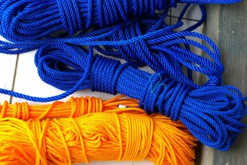Portrait of blue and orange rope 