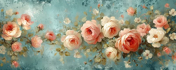 Gordijnen shabby chic walpaper, floral art with place for text. vintage wallpaper frame of  flower floral border. © peacefy