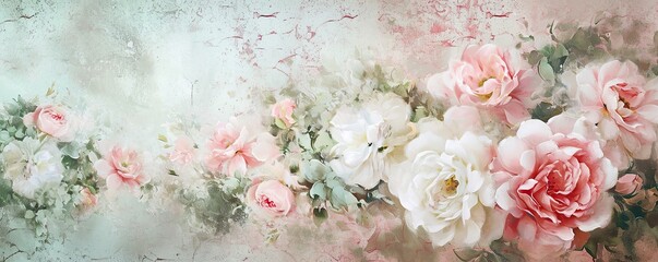 shabby chic walpaper, floral art with place for text. vintage wallpaper frame of  flower floral border. - obrazy, fototapety, plakaty