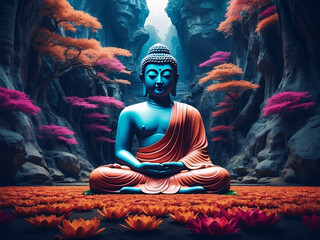 Buddha In Meditation, Light of Asia, Buddhism, India, AI Generative