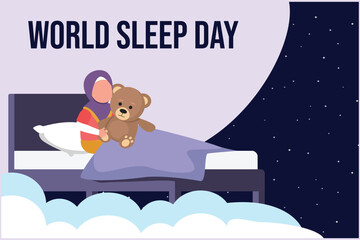 World sleep day concept. Colored flat vector illustration isolated.