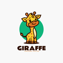 Vector Logo Illustration Giraffe Mascot Cartoon Style.