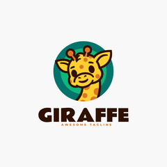 Vector Logo Illustration Giraffe Mascot Cartoon Style.